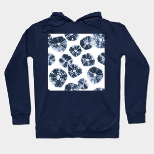 Shibori Kumo tie dye dark navy blue dots over white Hoodie